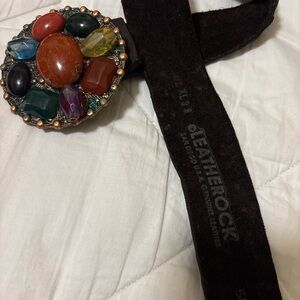 Leatherock Belt with Multicolor Gemstone Buckle
